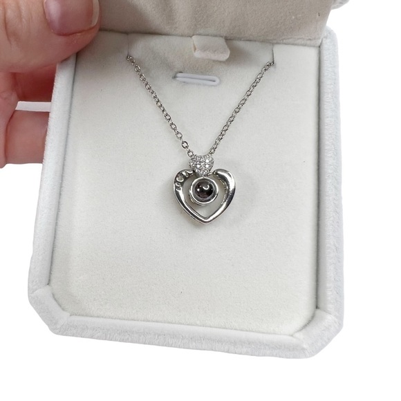 New Jardme Silver Tone Cubic Zirconia Heart Cable Chain Necklace - Picture 2 of 11